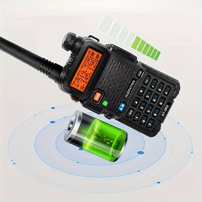 2pcs ALERVITES AT-5RX/5RX High-Power Dual-Frequency Two-Way Radio, 5W/8W Handheld Walkie-Talkie with UHF/VHF Frequencies (65-108/136-174/220-260/350-390/400-479MHz), USB/Battery Powered, LCD Display, Ergonomic Grip, Long Rang