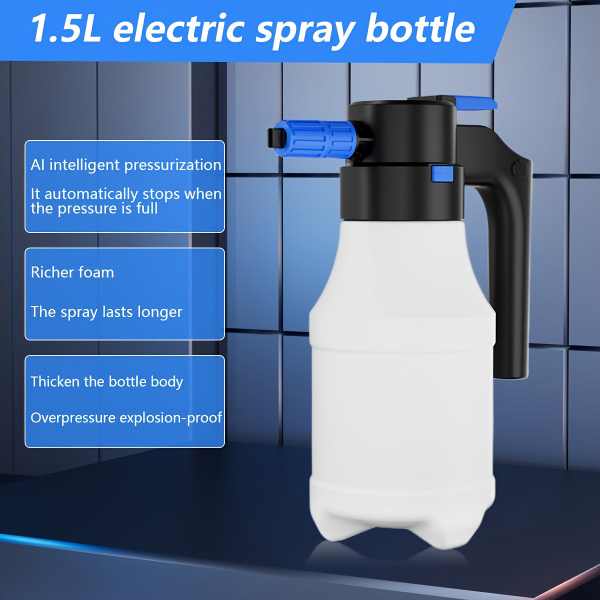 1.5L Electric Car Foam Sprayer - USB Rechargeable Handheld Foam Gun with Ergonomic Handle, Adjustable Spray Nozzle & Portable Design for Car Washing, RV, Motorcycle, Boat, and Vehicle Cleaning, Car Wash Foam Gun, Vehicle Clea