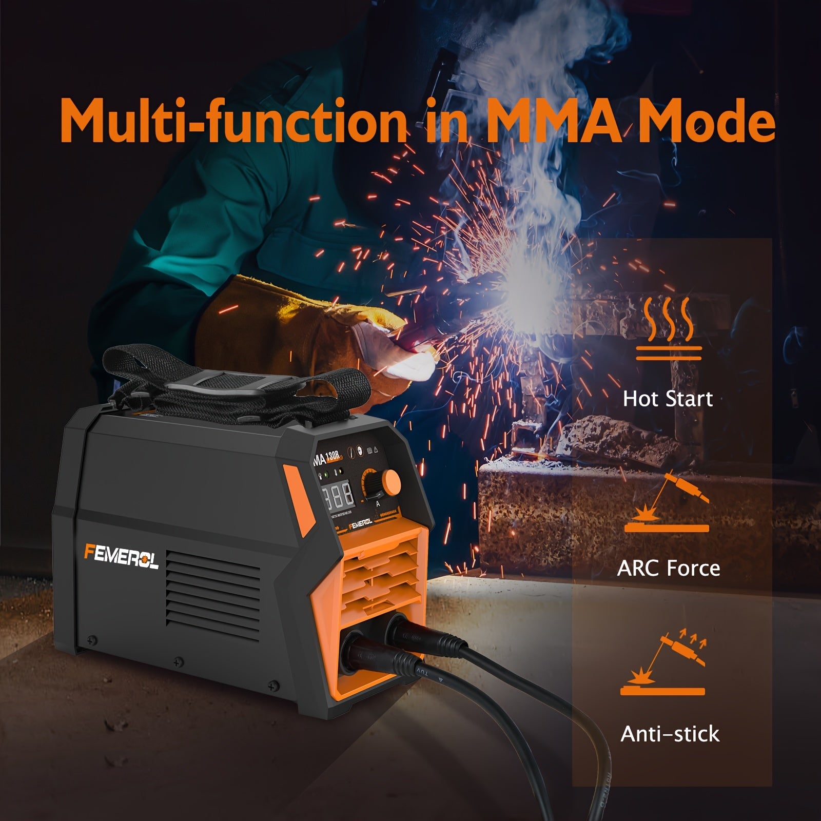 FEMEROL 130A Stick Welder, Mini And Portable MMA Welder Hot Start 110V ARC Welding Machine Digital Display IGBT Inverter Welder