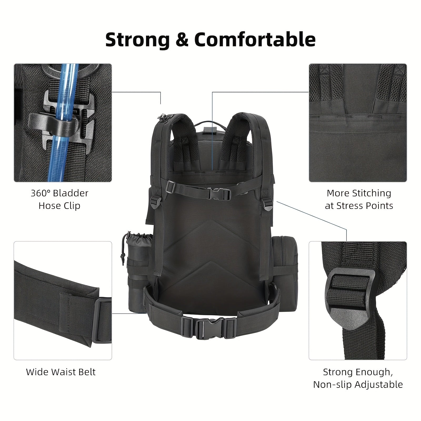 EZshoot 15.85gal Large Outdoor Backpack - High Quality & Scratch-Resistant 900D Oxford, Detachable Hydration Pouch & Crossbody Bag, MOLLE Webbing System with 8 Carabiners & 4 D-Rings, Adjustable Padded Straps for Hunting, Cam