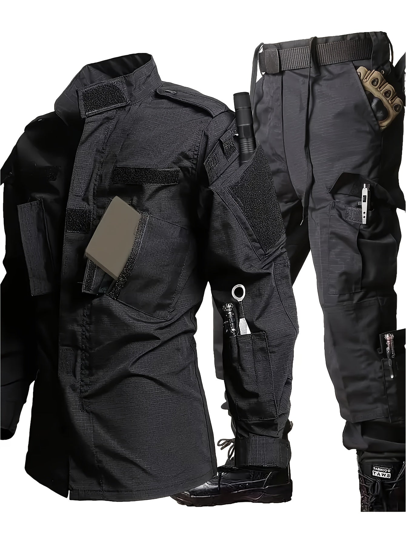 2-Pack Men'S Tactical Cargo Pants & Outdoor Jacket Set - Durable, Lightweight Ripstop Fabric, Slim Fit with Multiple Pockets for Hunting, Training, Hiking, Camping - All-Season Comfort, Hunting Gear, Camping Attire, Sporty St