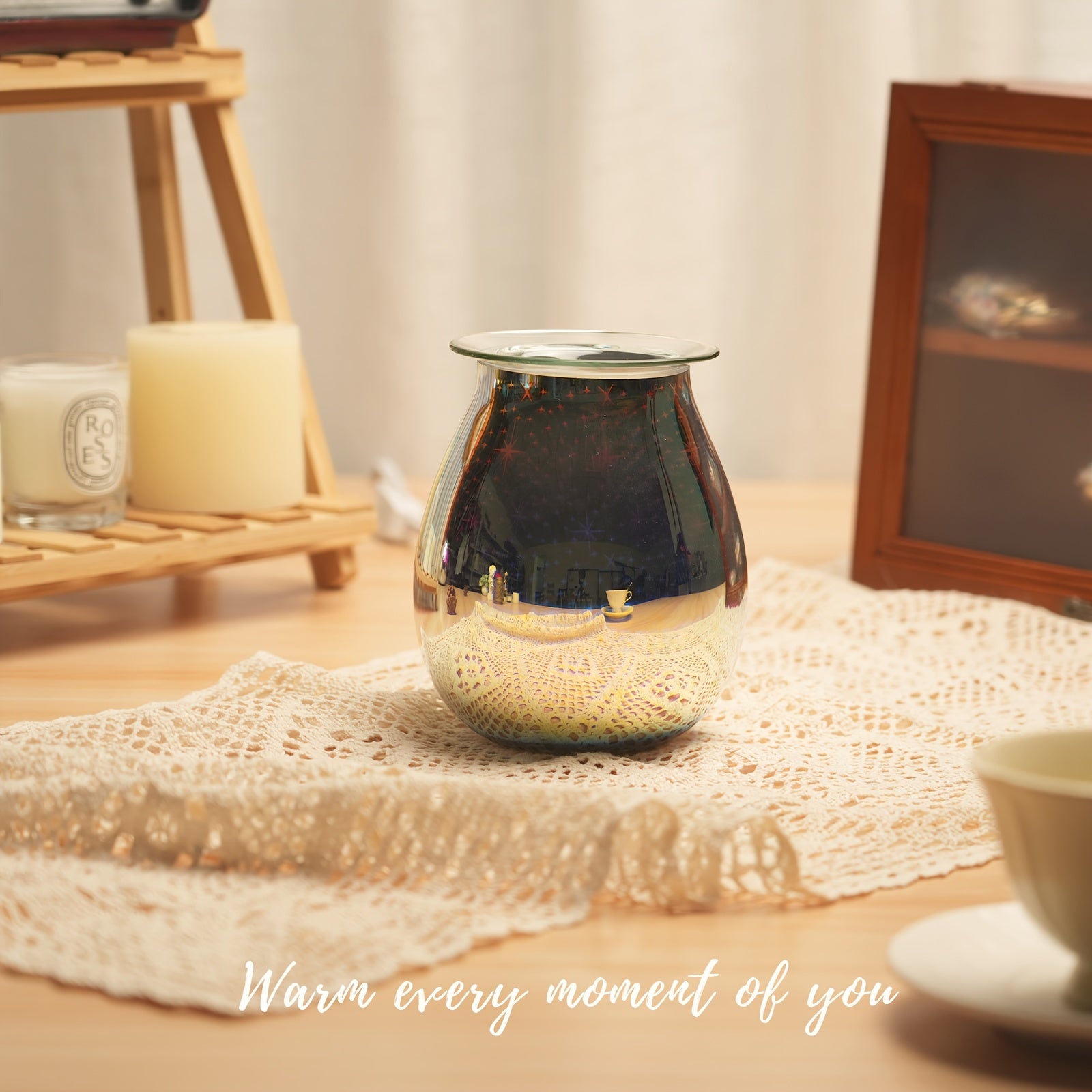 1pc Wax Warmer 3D Glass Fireworks/Starry Stars Electric Wax Melts Oil Burner Fragrance Candle Warmer with Heating Plate for Home Bedroom Office Decorations Gift