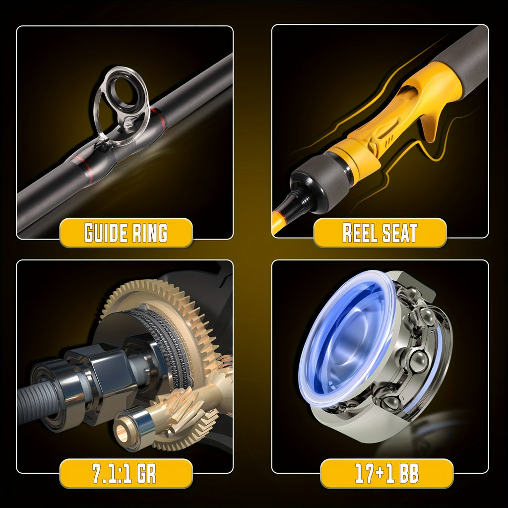 Sougayilang Baitcaster Combo, 2 Pieces Fishing Poles With 7.1:1 Gear Ratio Comfort EVA Grip Handle Reel Baitcasting Fishing Combo