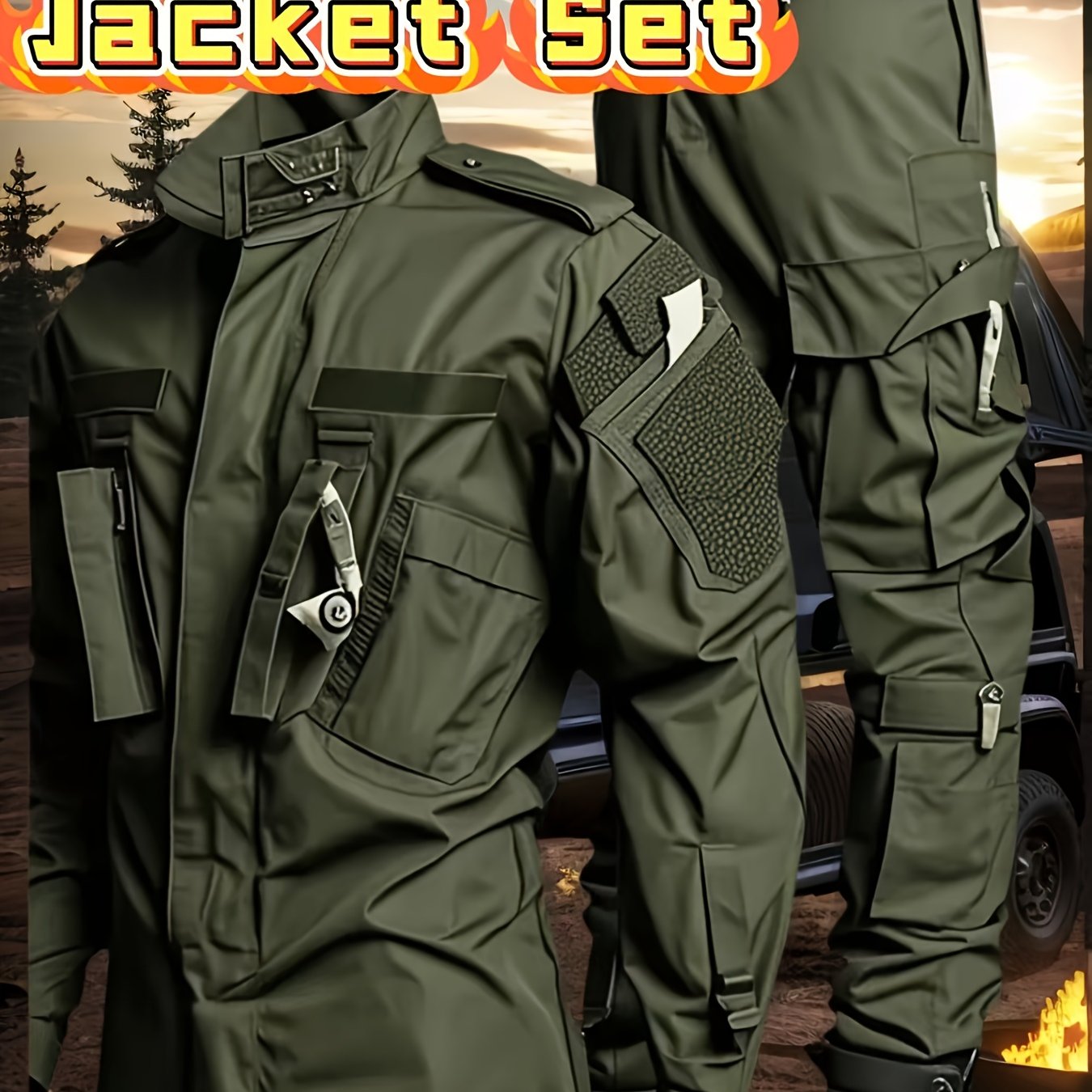 2-Pack Men'S Tactical Cargo Pants & Outdoor Jacket Set - Durable, Lightweight Ripstop Fabric, Slim Fit with Multiple Pockets for Hunting, Training, Hiking, Camping - All-Season Comfort, Hunting Gear, Camping Attire, Sporty St