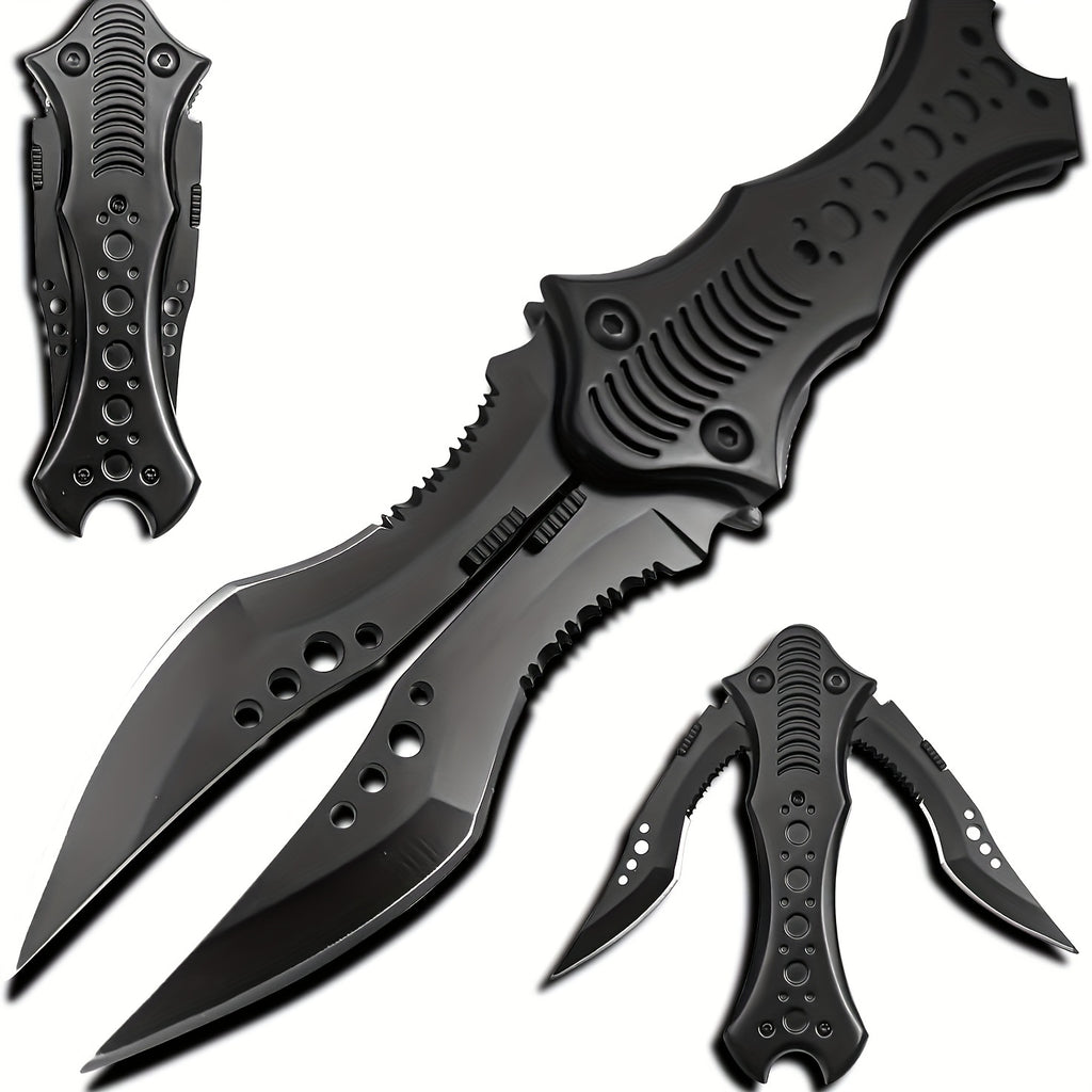 HOLYBLADE 8.5" Double Blade Pocket Knife Twin Blade Folding Knife with Clip, Outdoor Tactical Survival Camping Folding Knives, Gifts for Men