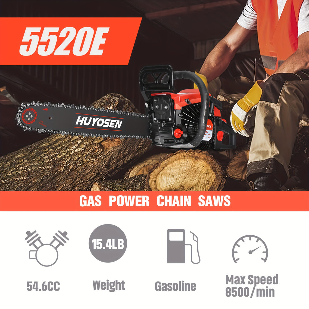 54.6cc 20-Inch Gasoline Chainsaw with 2-Stroke Engine, Automatic Lubrication & Ergonomic Handle - Heavy-Duty Metal Construction for Efficient Wood Cutting & Tree Trimming - Ideal for Outdoor Garden, Farm, Home Use - Perfect F