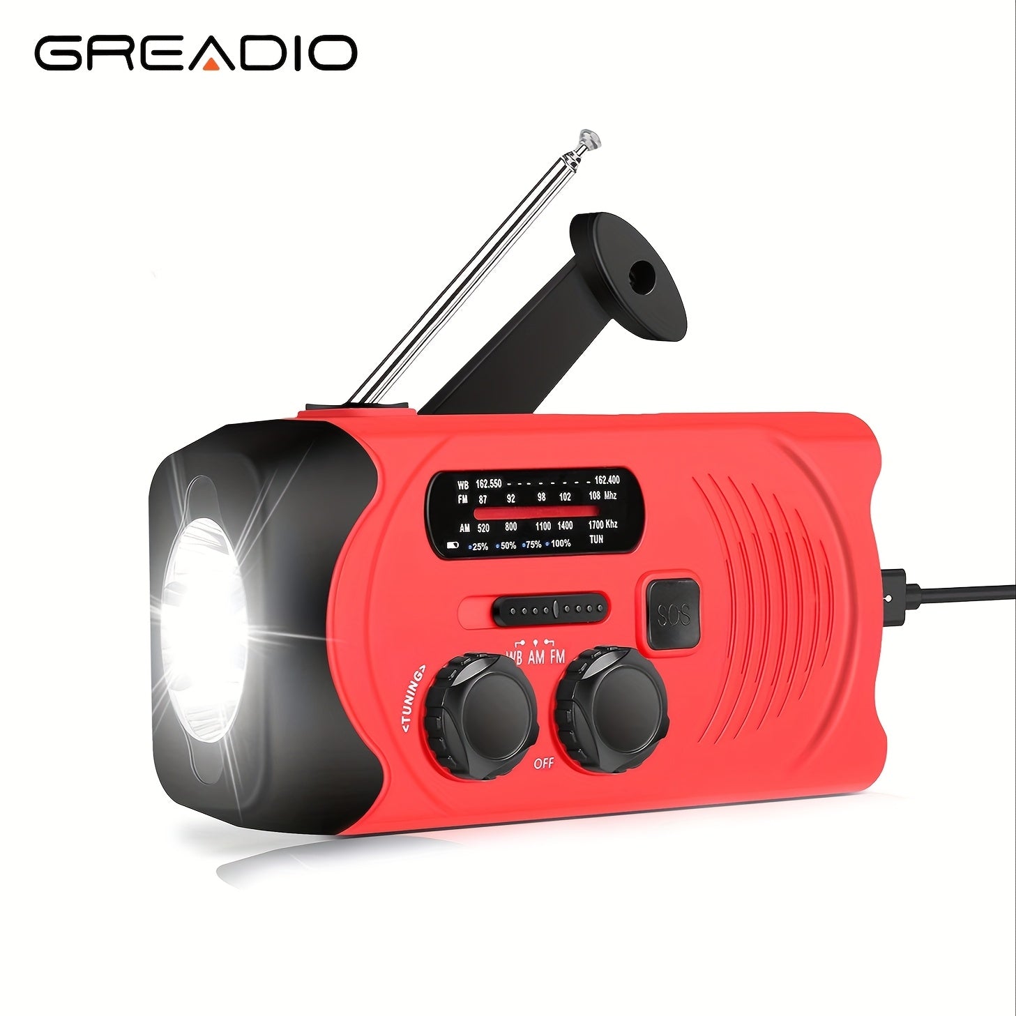 Emergency Radio: Solar-Powered, Power Bank, Hand Crank, AM/FM NOAA Portable Weather Radio, 2000 MAh Mobile Power, USB Charging, Solar, With LED Flashlight, Hurricane, Survival Gear