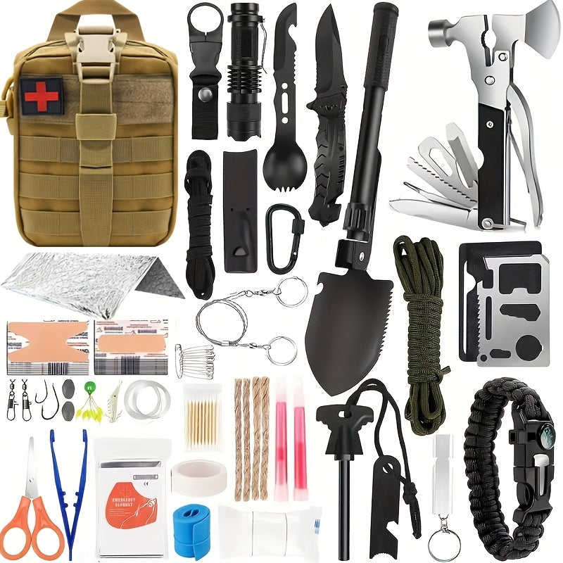 Survival Kit" of Professional Survival Equipment And Devices Outdoor Multifunctional Tools. Suitable for Male Fathers And Husbands Who Enjoy Camping And Outdoor Adventures