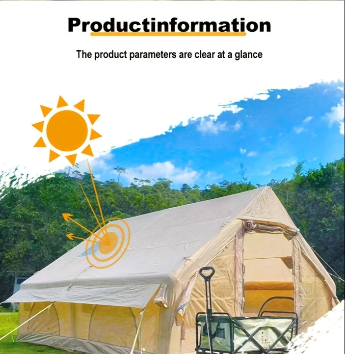 8-10 Person Inflatable Camping Tents, 129 SqFt Large Air Tent, Winter Blow Up Tent with Stove Pipe Port, 4-Season Glamping Tent with Large Mesh Windows& Zipper Closure, for Couples, Group And Family