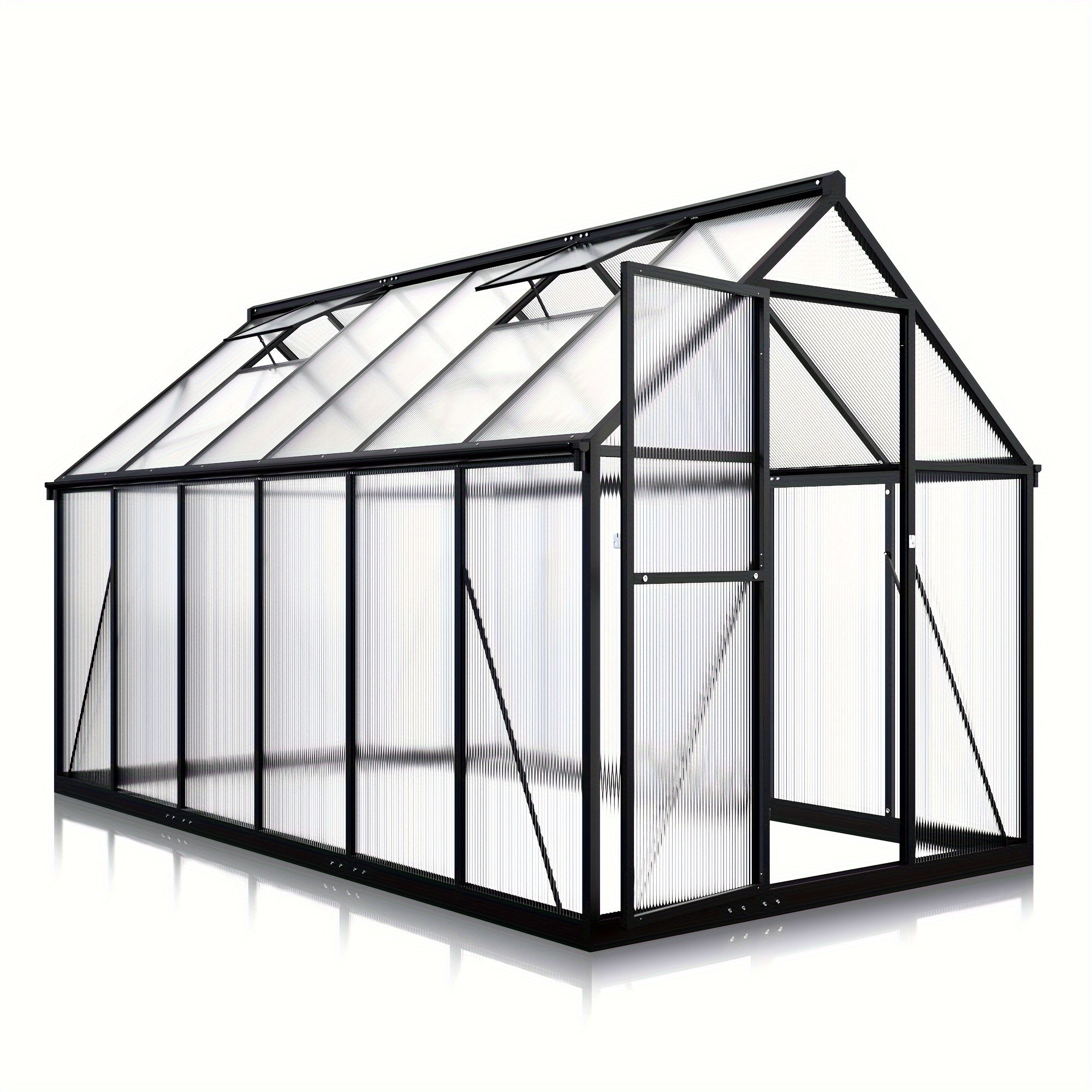 AirWire Heavy-Duty Walk-In Greenhouse with UV-Resistant Polycarbonate Panels & Large Black Aluminum Frame - Easy Assembly, Lockable Door & Roof Vent System, All-Weather Outdoor Garden Greenhouse for Backyard, Balcony, Urban F