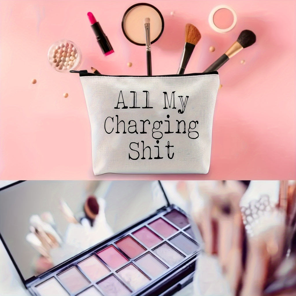 Funny 'All My Charging Sh*t' Canvas Zipper Pouch - Cord Organizer for Electronics & Phones, Non-Waterproof