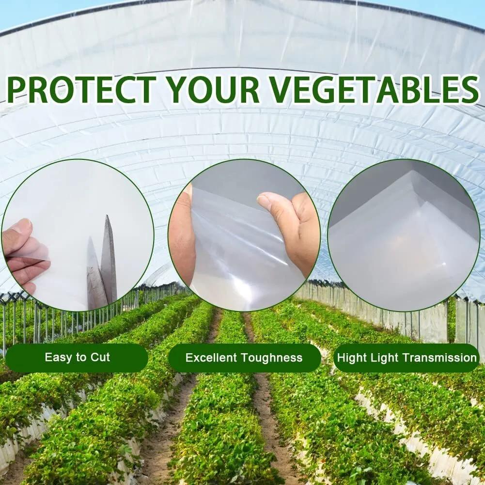 6 mil Greenhouse Plastic Film Sheeting Cover Large Size 100ft 50ft 40ft Length Available UV Resistant Clear Polyethylene Film Green House Hoop Farm Plastic Cover for Gardening Farming Agriculture