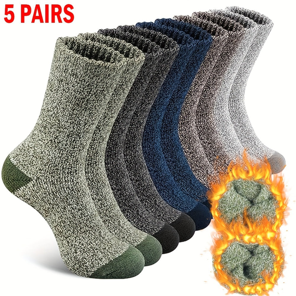 [Customer Favorite] 5pcs Cozy Thermal Socks for Men & Women - Warm, Thick Winter Crew Socks with High Elasticity, Soft Knit Fabric - Perfect for Hiking, Fishing & Christmas Gifts