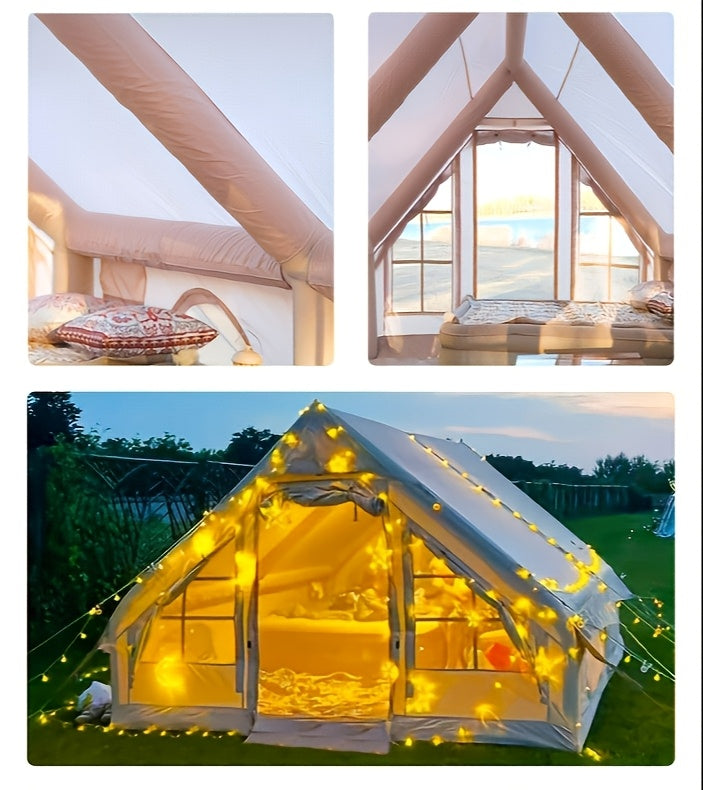 8-10 Person Inflatable Camping Tents, 129 SqFt Large Air Tent, Winter Blow Up Tent with Stove Pipe Port, 4-Season Glamping Tent with Large Mesh Windows& Zipper Closure, for Couples, Group And Family