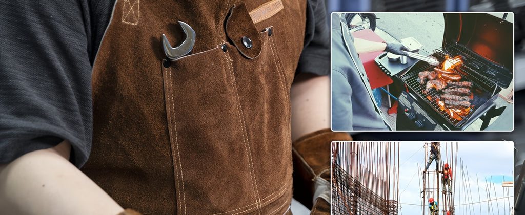 YESWELDER Leather Welding Work Shop Apron With 6 Pockets Heat Flame Resistant Cowhide Welder Apron Heavy Duty Blacksmith Aprons Adjustable For Welders Men Women Length 41"