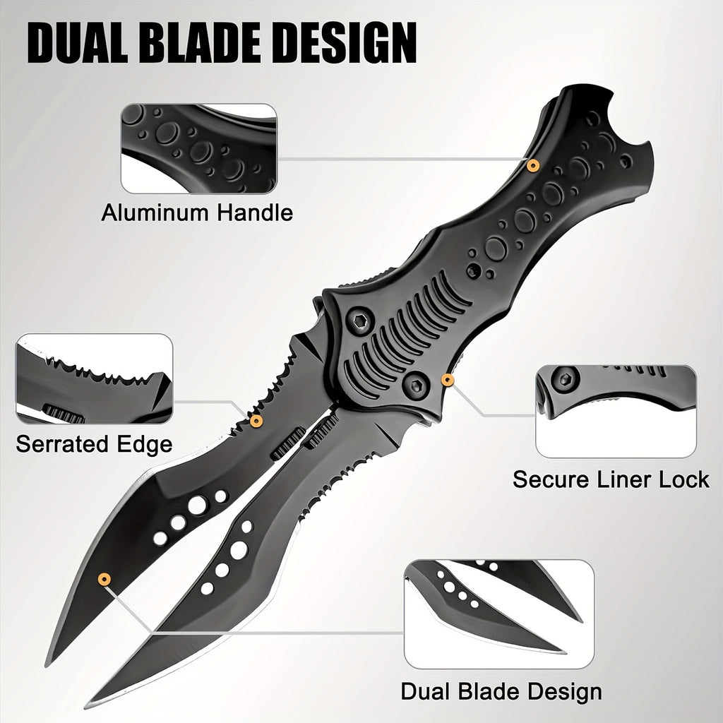 HOLYBLADE 8.5" Double Blade Pocket Knife Twin Blade Folding Knife with Clip, Outdoor Tactical Survival Camping Folding Knives, Gifts for Men