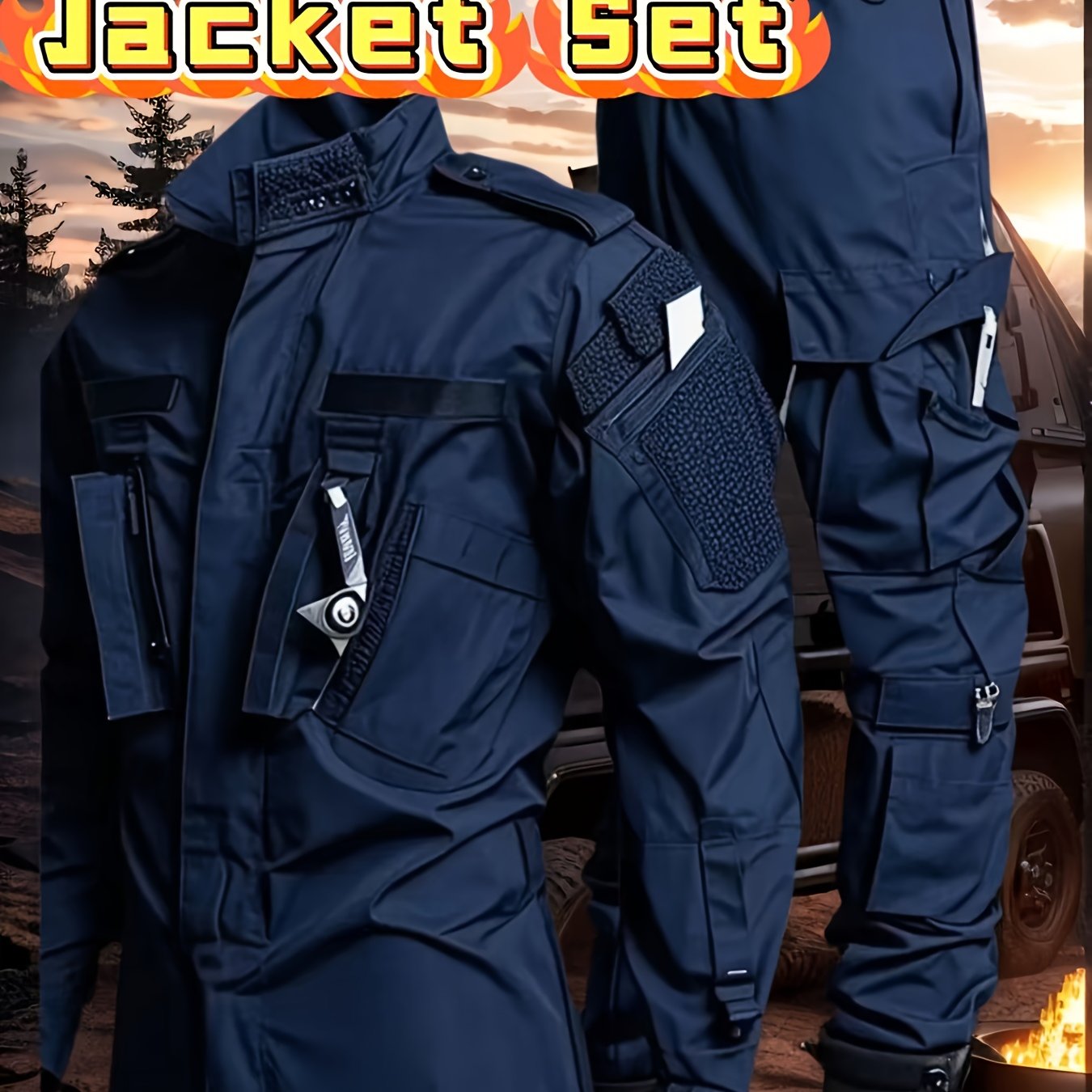 2-Pack Men'S Tactical Cargo Pants & Outdoor Jacket Set - Durable, Lightweight Ripstop Fabric, Slim Fit with Multiple Pockets for Hunting, Training, Hiking, Camping - All-Season Comfort, Hunting Gear, Camping Attire, Sporty St