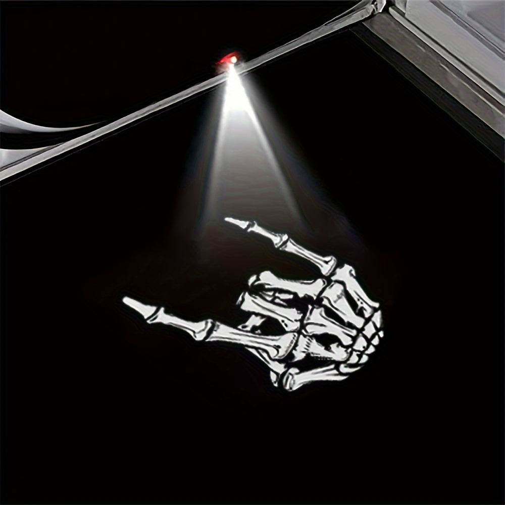 Arm Skull Finger Pattern Car Door Welcome Projector LED Shadow Light, Arm Skull Finger Car Accessories, Arm Skull Finger Gifts, Skull Skeleton Bone Middle Finger, Car Welcome Lights, Christmas Car Decoration, Suitable for All