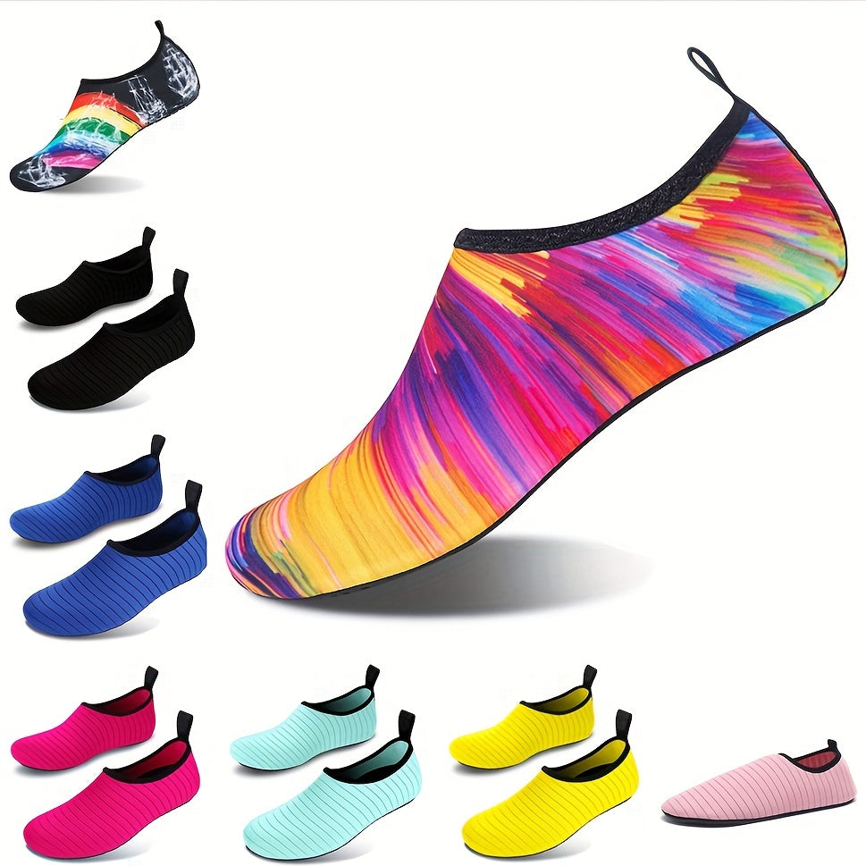 [Water Socks] Women's Water Socks, Solid Stripes Beach Creek Shoes, Casual Flat Slip-on Outdoor Sports Shoes For Swimming Surfing Boating Fishing