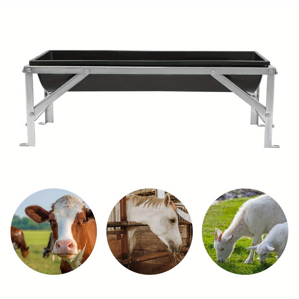 OUKANING 35L/9.25Gal Large Capacity Horse Feeder Water Trough with Stand - Durable Metal Frame, Easy-Clean Design for Calfes, Sheep, Horses, Alpacas & Goats - Farm Livestock Feeding & Hydration, Horse Feeder, Sturdy Construct