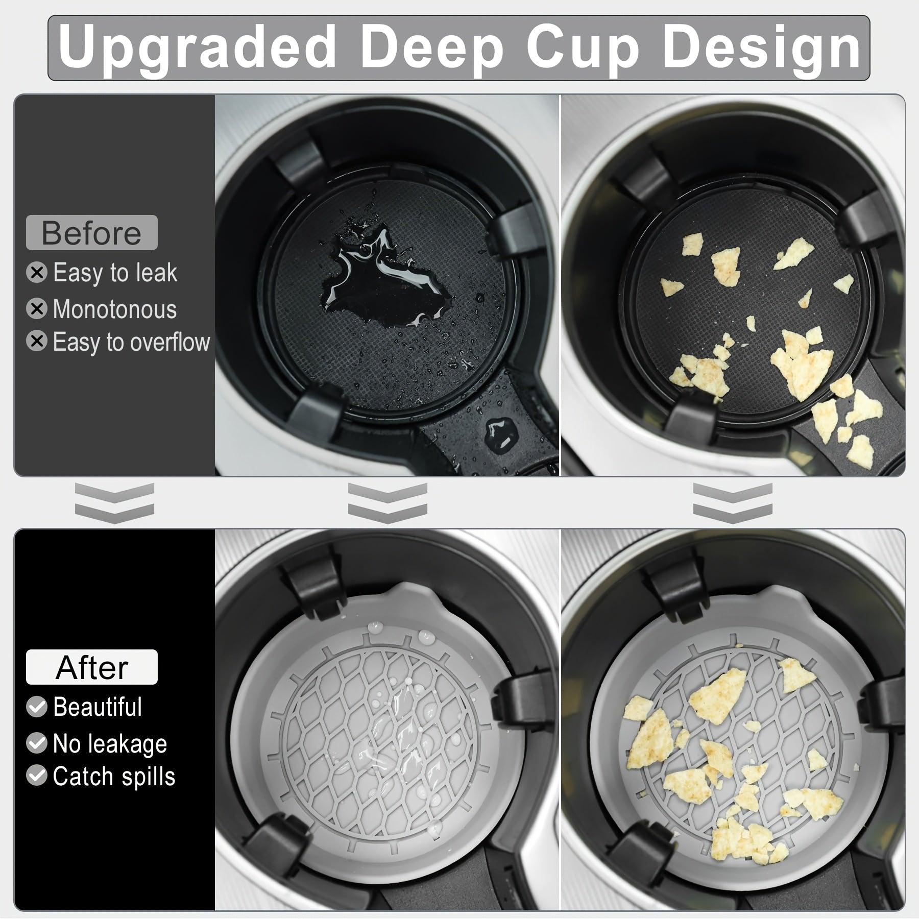 Car Cup Holder Coaster, Silicone Cup Holder Insert, Universal Non-Slip Cup Holders, Car Accessories Interior for Women And for Man 4 Pack Gray