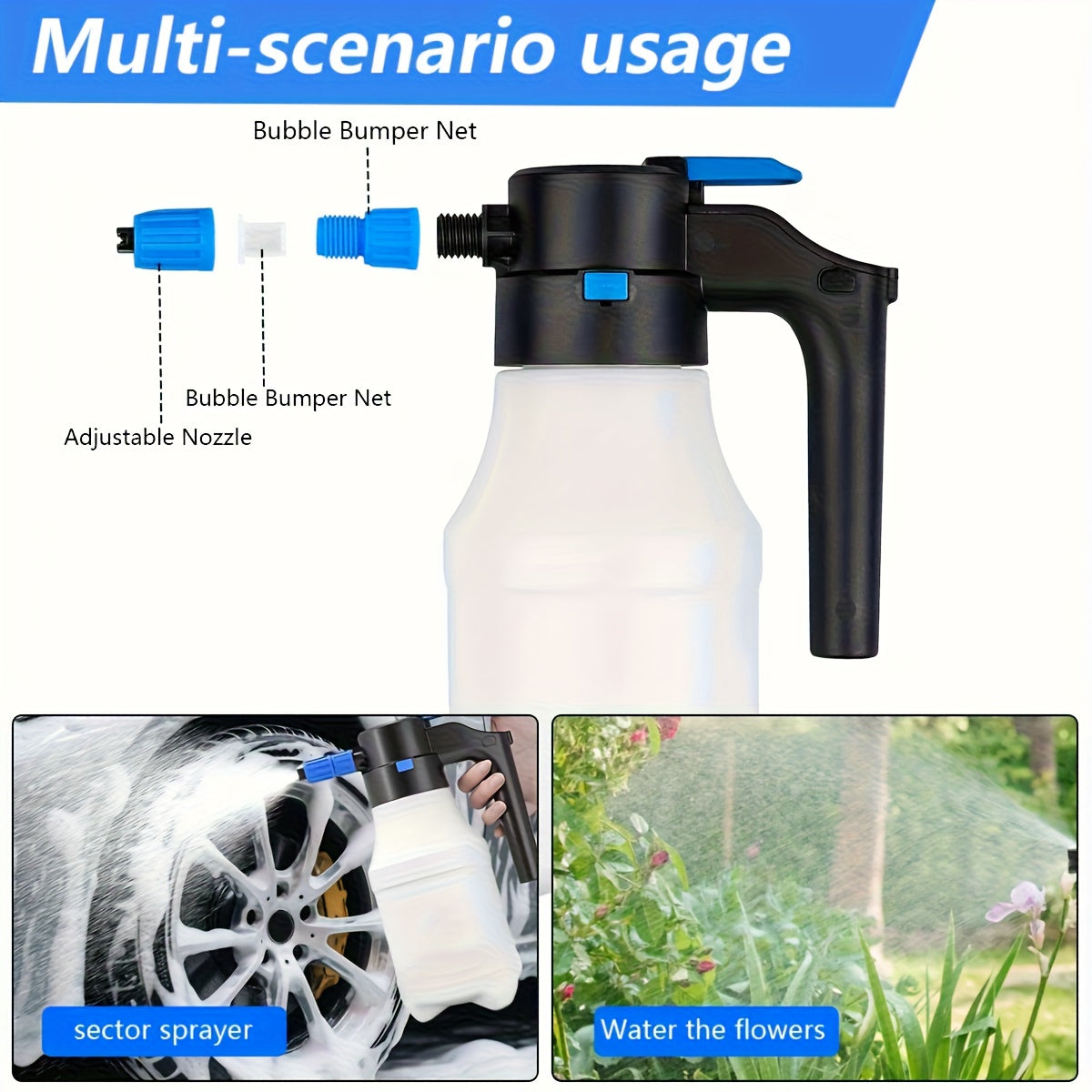 1.5L Electric Car Foam Sprayer - USB Rechargeable Handheld Foam Gun with Ergonomic Handle, Adjustable Spray Nozzle & Portable Design for Car Washing, RV, Motorcycle, Boat, and Vehicle Cleaning, Car Wash Foam Gun, Vehicle Clea