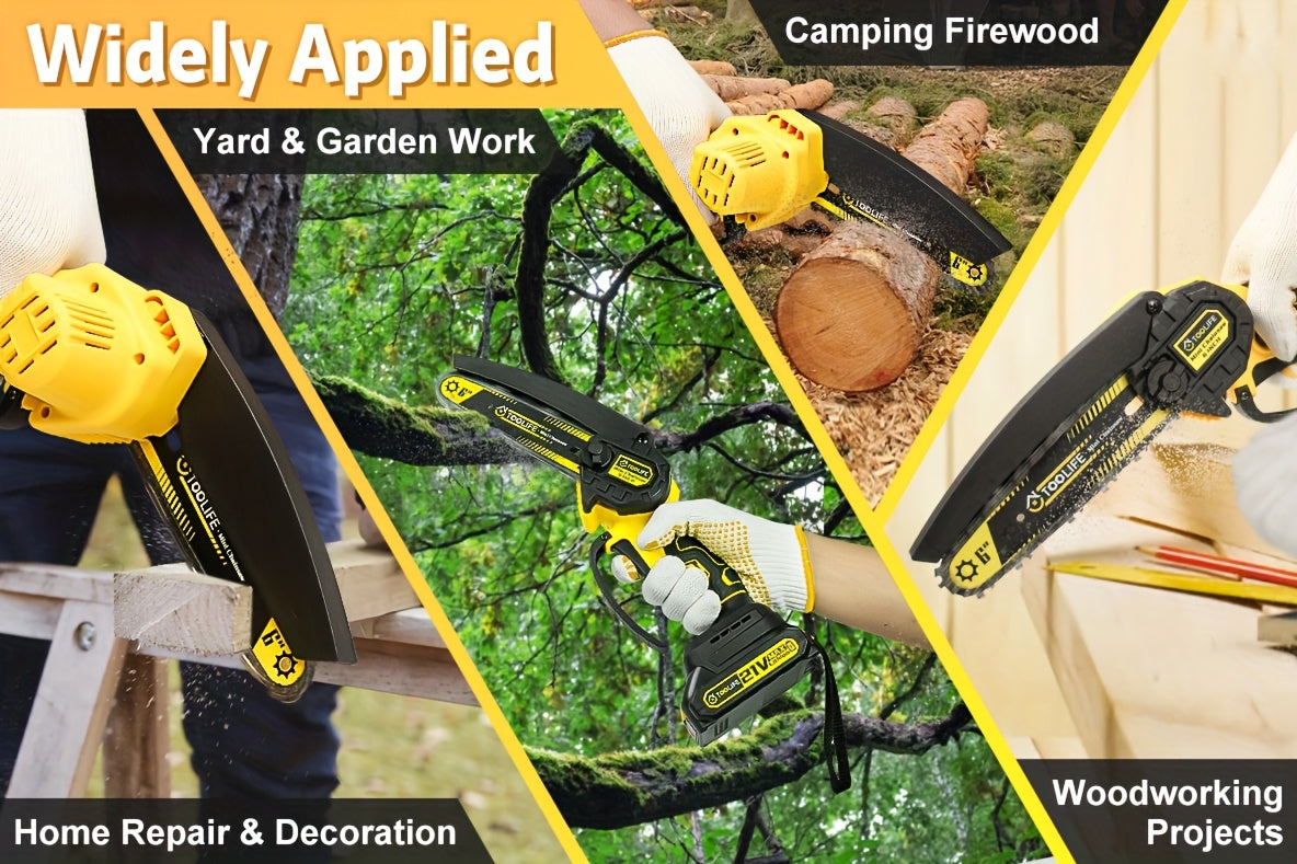 Mini Chainsaw Cordless, 6/12 Inch Handheld Electric Portable Power Chainsaw, 2 Rechargeable Batteries And Toolbox, Tree Trimming Wood Working & Cutting. Courtyard, Household, Survival Outdoor Tools. Gardening Supplies & Equip