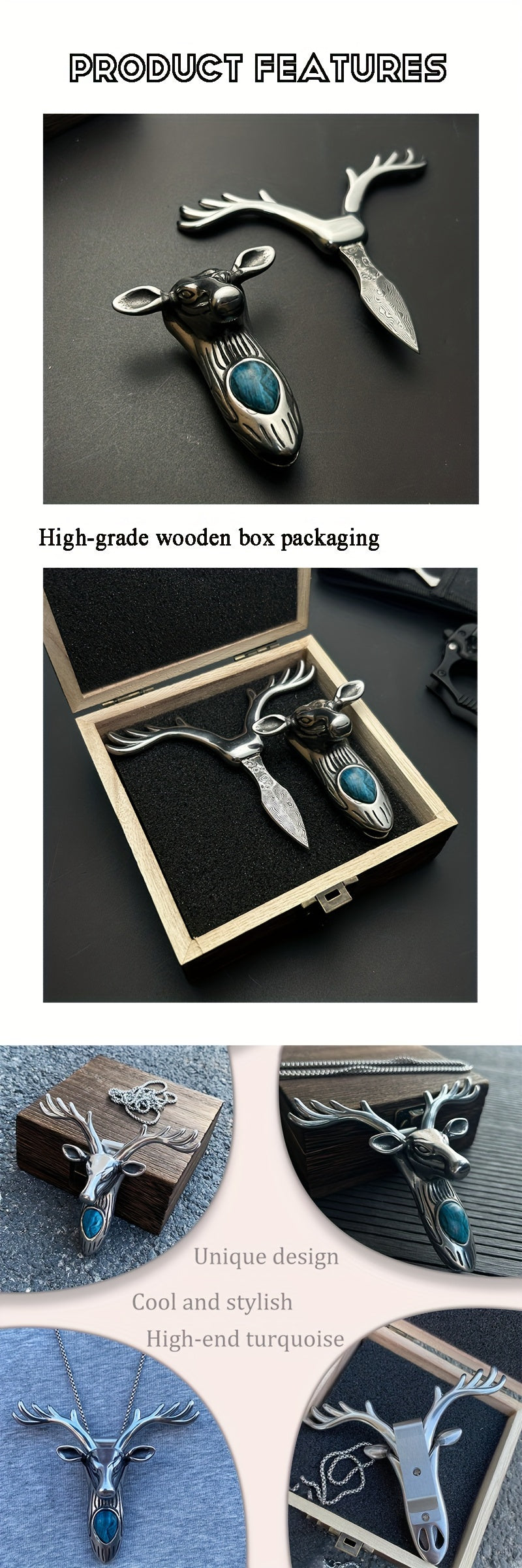 Damascus Steel 316 Stainless Steel Tea Knife Coffee Synthetic Crystal Longhorn Christmas Pendant Necklace Clasp, Paper Cutter, Box Opener Pocket Knife EDC