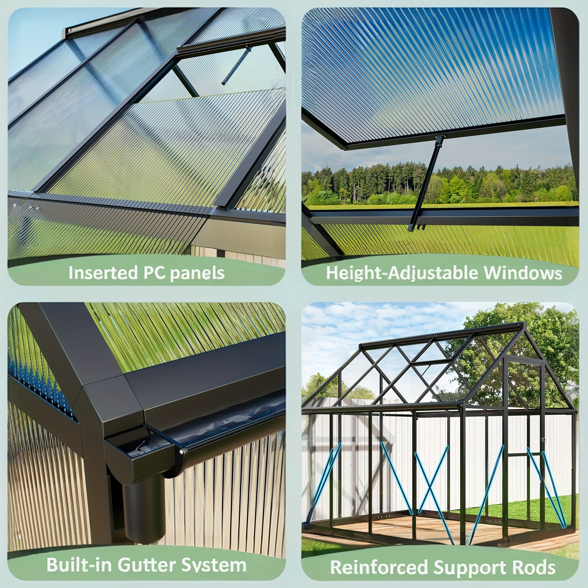 AirWire Heavy-Duty Walk-In Greenhouse with UV-Resistant Polycarbonate Panels & Large Black Aluminum Frame - Easy Assembly, Lockable Door & Roof Vent System, All-Weather Outdoor Garden Greenhouse for Backyard, Balcony, Urban F