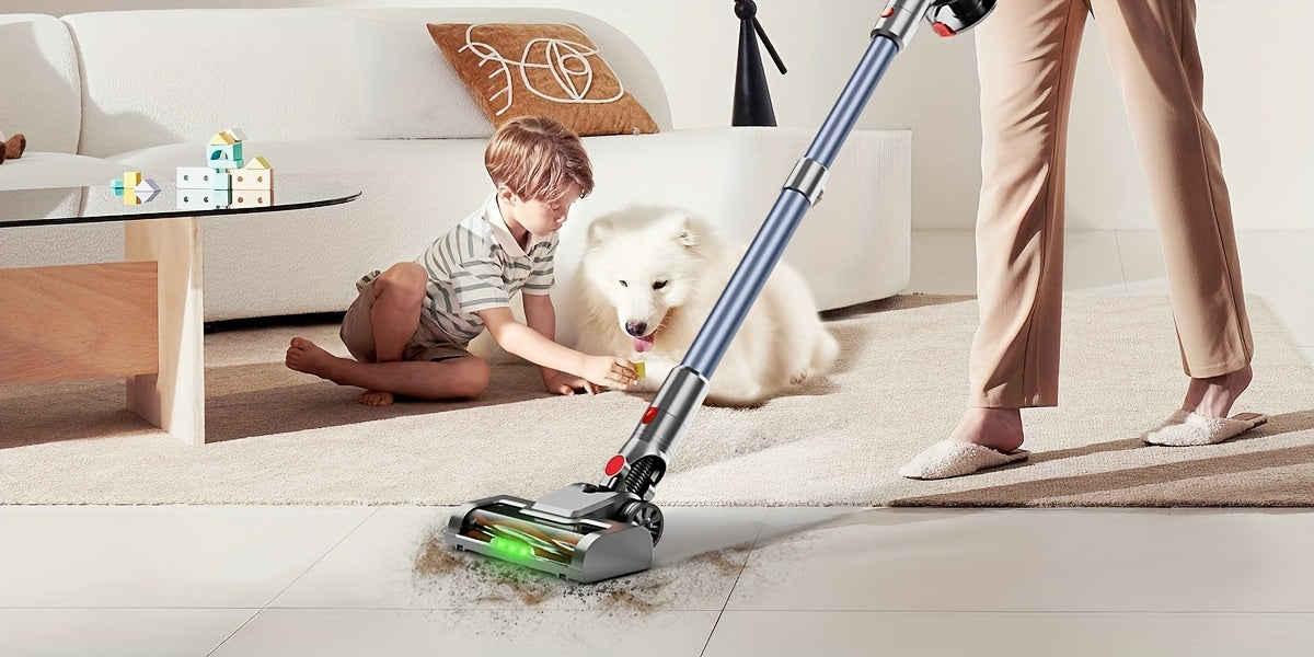55-70 KPA Lightweight Vacuum Cleaner with Upgraded Green LED, Anti-tangle Brush, Removable Battery, Multiple Suction Levels, Up to 45 Minutes Of Battery Life, Women's Car Accessories, Vacuum Cleaner for Carpets, Pet Hair, And
