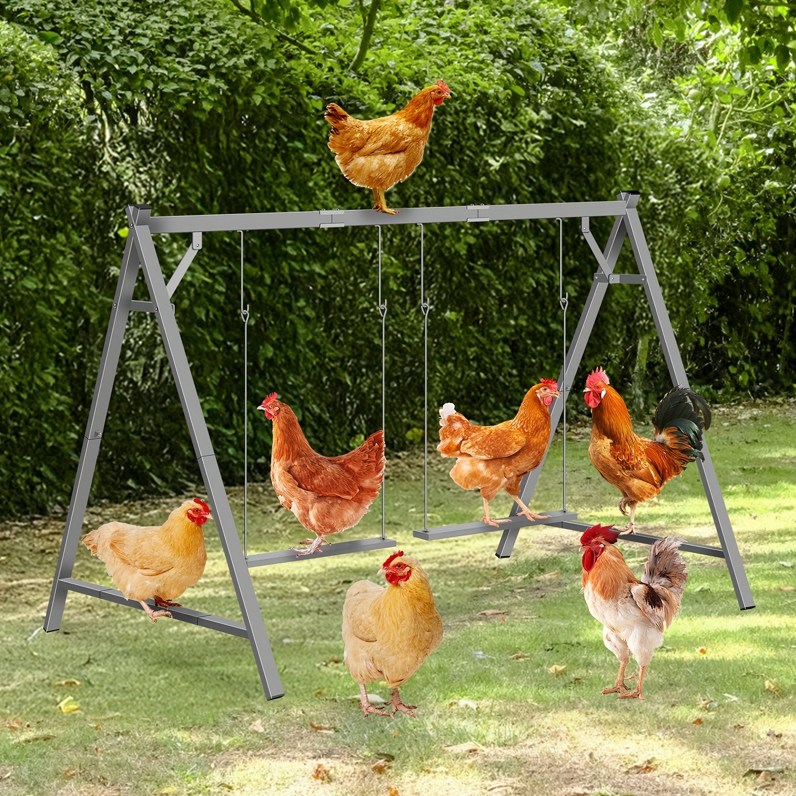 Heavy-Duty Chicken Perch with 2 Swings & Roosting Bars - Sturdy Construction, Chicken Coop Climbing Gym, Exercise & Mental Stimulation Activity Center for hens, chicks - Indoor/Outdoor Farm or backyard use - Pet Chicken Acces