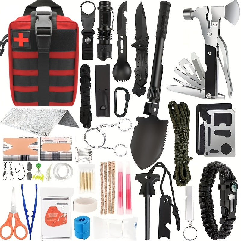 Survival Kit" of Professional Survival Equipment And Devices Outdoor Multifunctional Tools. Suitable for Male Fathers And Husbands Who Enjoy Camping And Outdoor Adventures