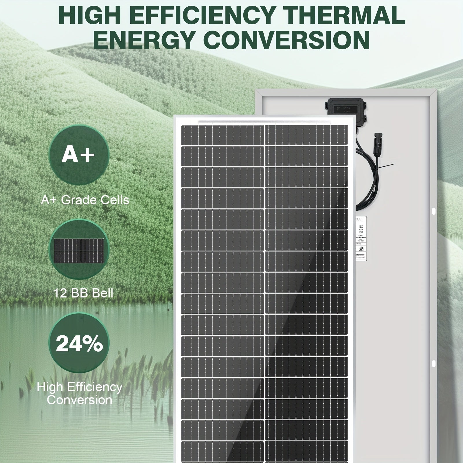 100 Watt Solar Panels 12 Volt Monocrystalline Technology 12BB Cell High-Efficiency PV Module Power Charger Ideal For RV Battery Marine Rooftop Farm Home Camping Caravan Off-Grid System