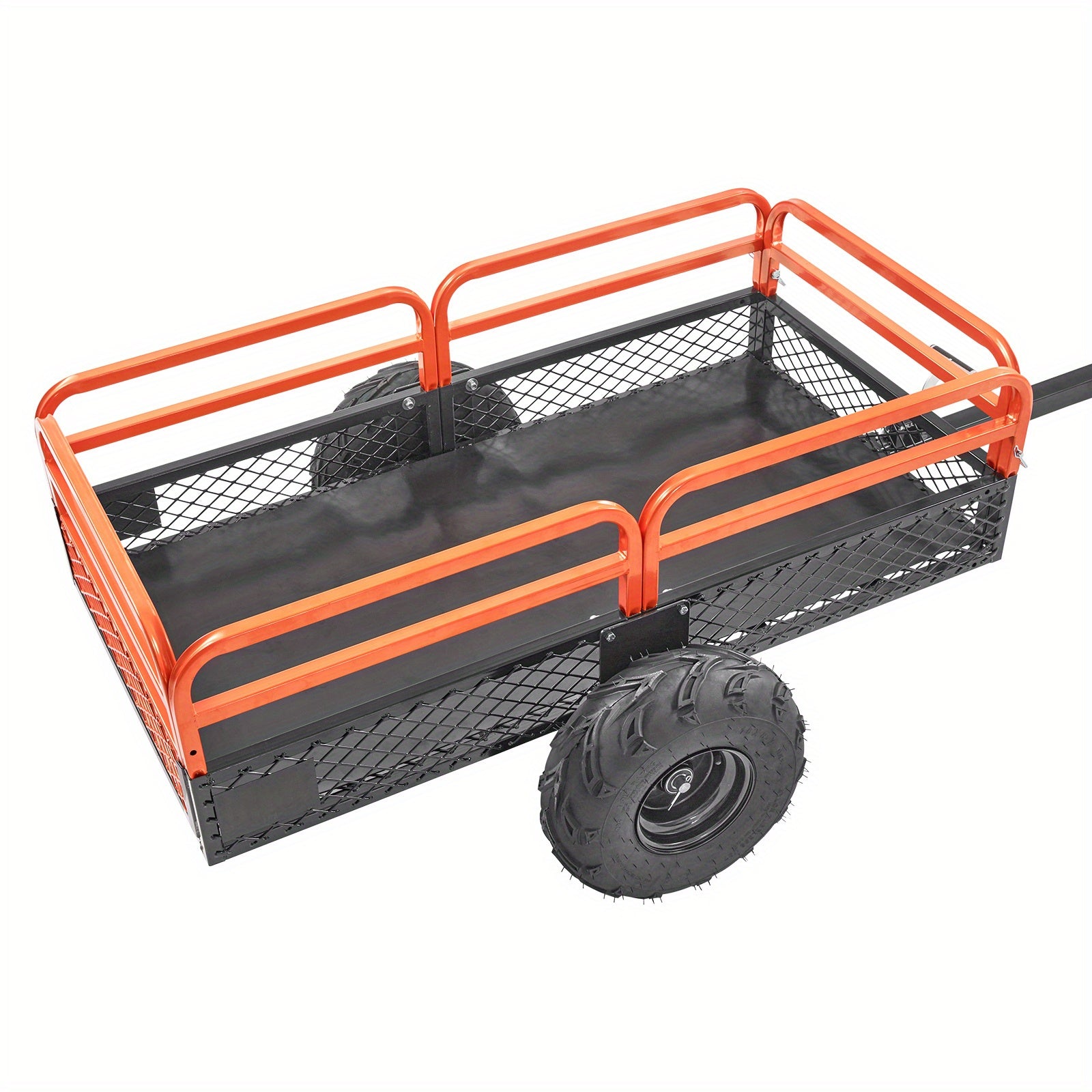 Heavy Duty Steel ATV Dump Trailer, 15 Cubic Feet Capacity, Black & Orange Grid Design with Removable Sides and 2 Tires, Compatible with Mowers, Tractors, ATV, UTV - Ideal for Garden and Farm Use, Outdoor Hauling | Functional