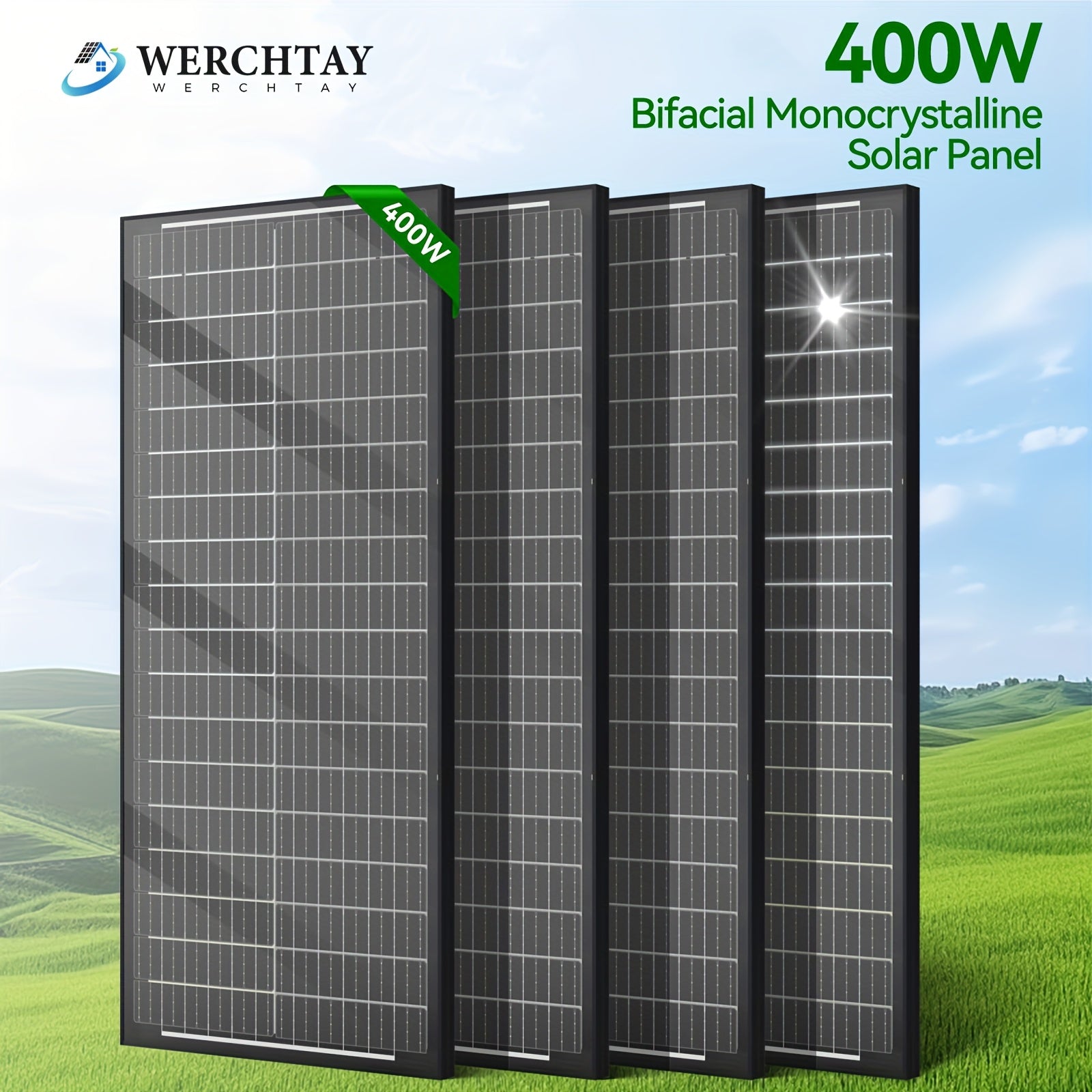 400Watt Bifacial Solar Panels 12V Monocrystalline 4pcs 100W Double Sided Board Solar Systems 25.5% High-Efficiency Module PV Power for Home Rooftop, Camping, Boat, Shed Farm, RV 100W*4