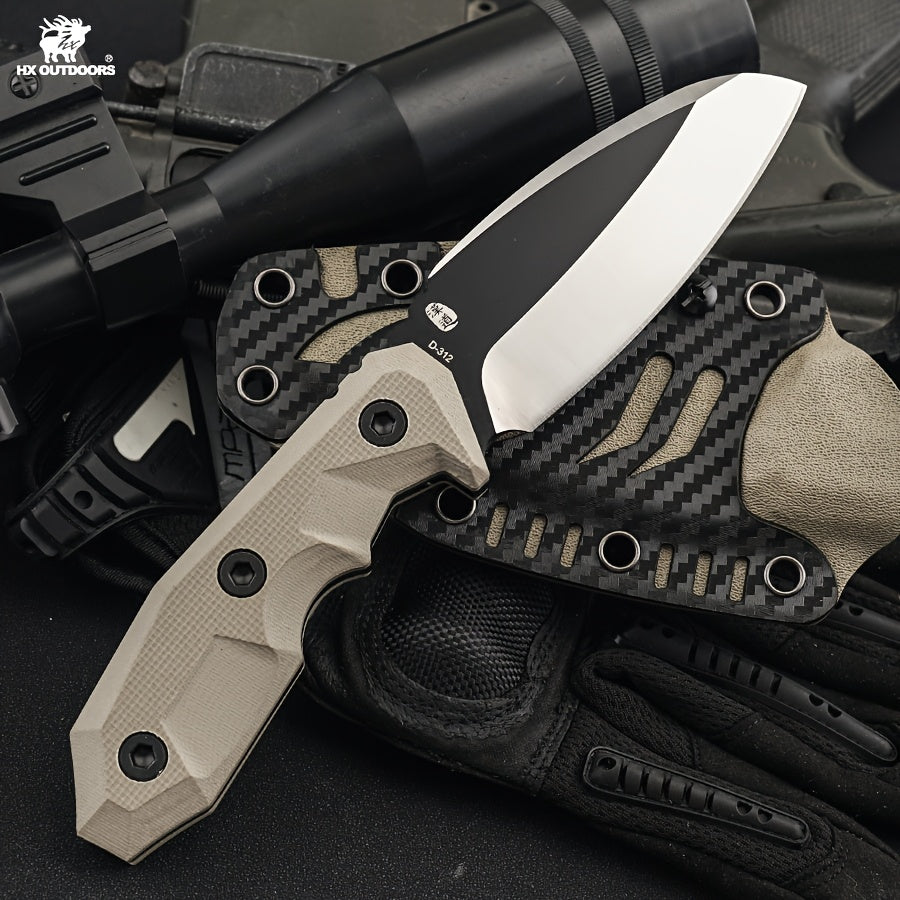 HX Outdoors Hand-Forged Survival Knife - Full-Tang Blade, Sharp Multi-Functional Outdoor Straight Knife with Black Sheath-like Keel, Heavy-Duty for Camping, Hunting, Fishing, Bushcraft & Kitchen Use - Compact Portable Fixed B