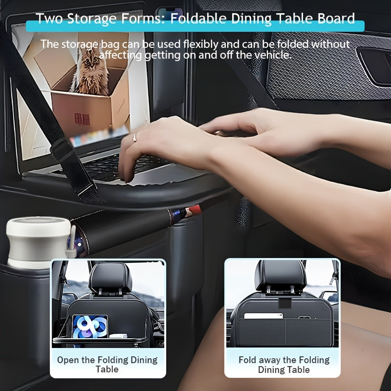 Car Backseat Organizer, Folding Rear Seat Car Parts, Road Trip Car Accessories, Multi-function Backrest Storage Trash Can, Large Storage Bag, Notebook, Dining Table, Tray