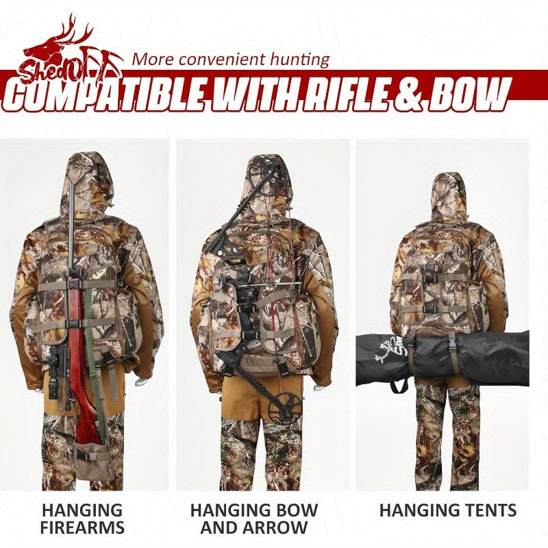 6.6gal Hunting Backpack with Waterproof Rain Cover Large Capacity Day Pack with Holder Men Women Deer Hunting Gear Hunting Accessories Camo PineCones