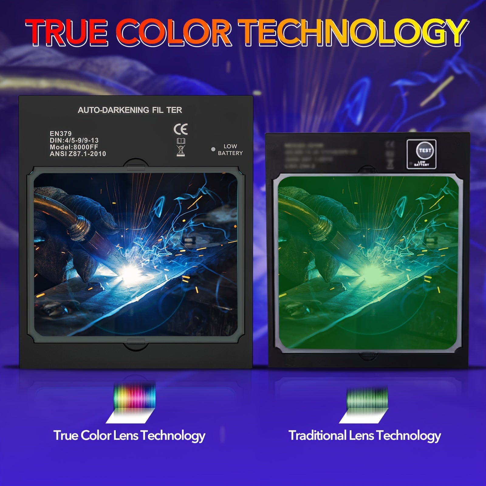 TRQWH Welding Helmet Auto Darkening - Large Viewing True Color Solar Powered Welding Hood With 4 Arc Sensor Adjustable Wide Shade Welder Mask For TIG MIG ARC Weld Plasma Cut Grinding