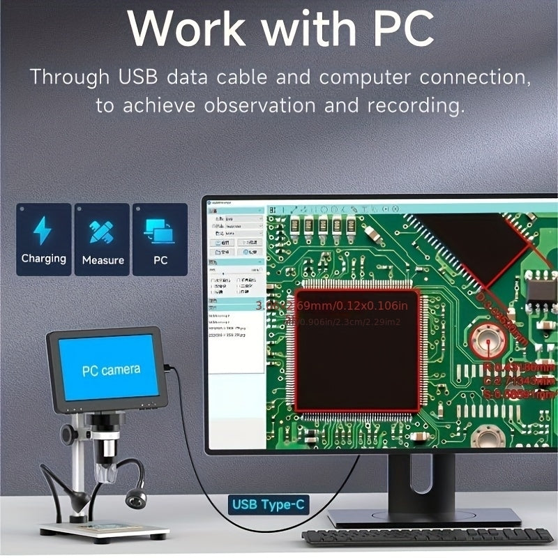 Rievbcau 7-Inch Hd Digital Microscope With 1200X Magnification - Perfect For Electronics Repair & Photography