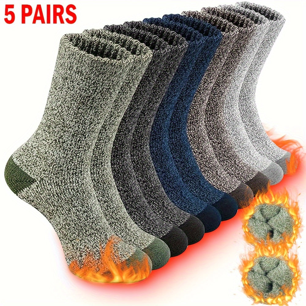 [Customer Favorite] 5pcs Cozy Thermal Socks for Men & Women - Warm, Thick Winter Crew Socks with High Elasticity, Soft Knit Fabric - Perfect for Hiking, Fishing & Christmas Gifts