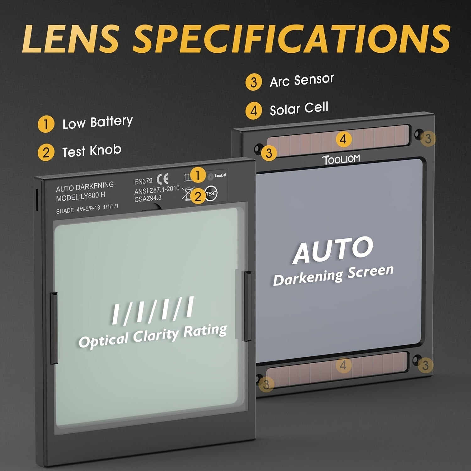 TOOLIOM Large Viewing 3.94"x3.66" Welding Helmet, True Color Auto Darkening Welding Hood Solar Powered Shade 4/5-9/9-13 Welder Mask for Tig Mig ARC Weld Plasma Cut Grinding