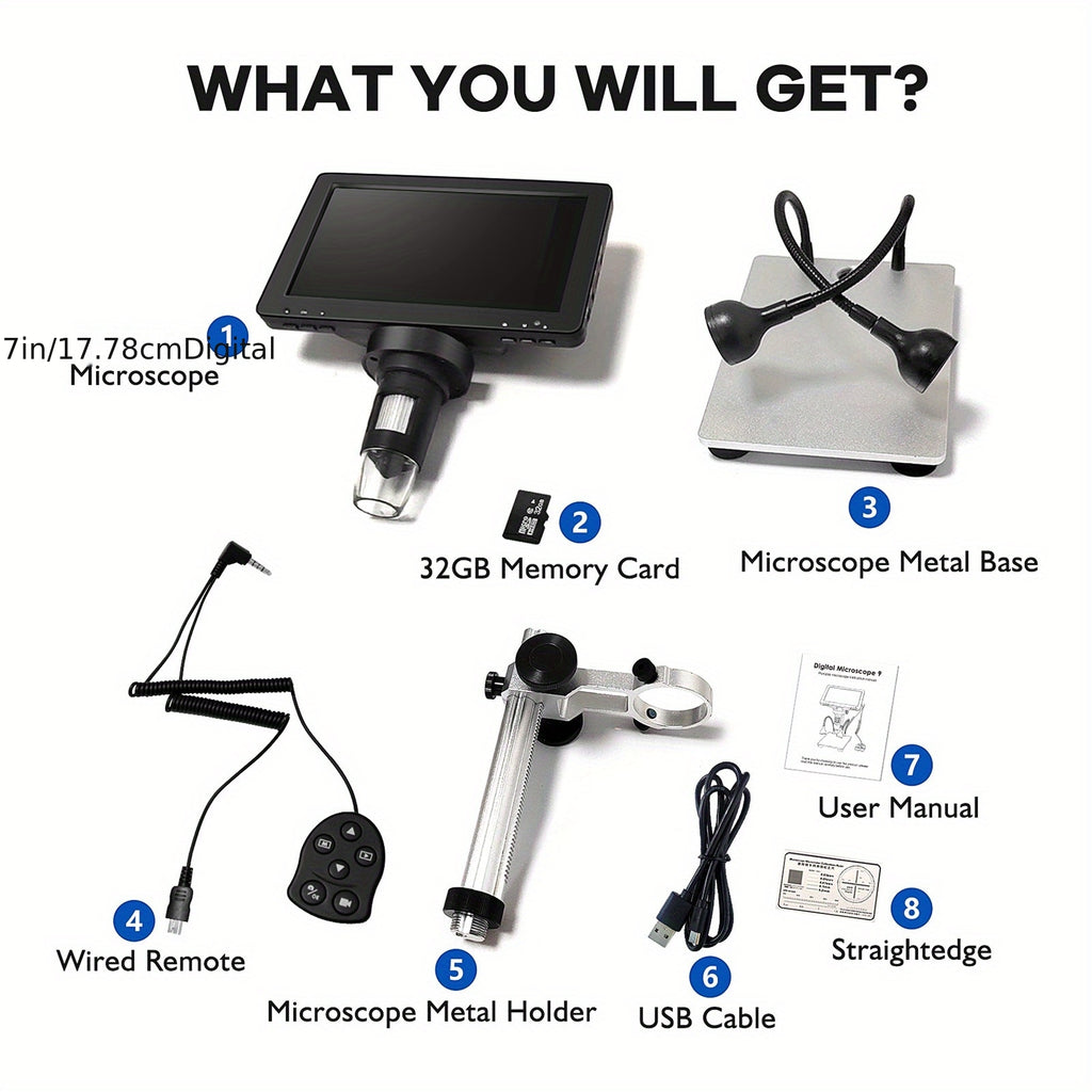 Rievbcau 7-Inch Hd Digital Microscope With 1200X Magnification - Perfect For Electronics Repair & Photography