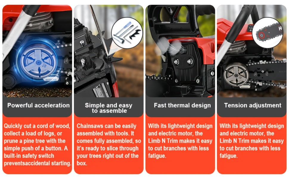 54.6cc 20-Inch Gasoline Chainsaw with 2-Stroke Engine, Automatic Lubrication & Ergonomic Handle - Heavy-Duty Metal Construction for Efficient Wood Cutting & Tree Trimming - Ideal for Outdoor Garden, Farm, Home Use - Perfect F