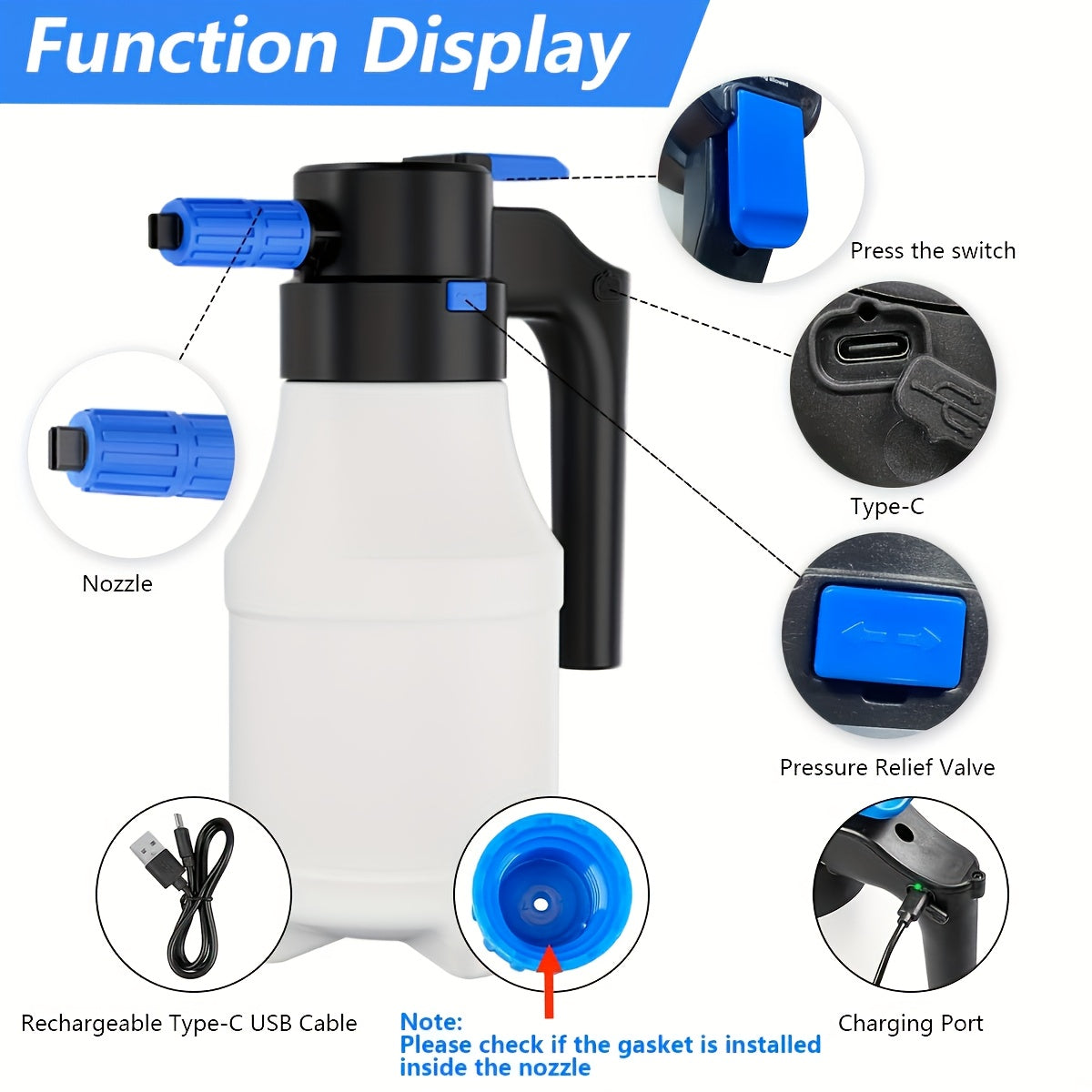 1.5L Electric Car Foam Sprayer - USB Rechargeable Handheld Foam Gun with Ergonomic Handle, Adjustable Spray Nozzle & Portable Design for Car Washing, RV, Motorcycle, Boat, and Vehicle Cleaning, Car Wash Foam Gun, Vehicle Clea