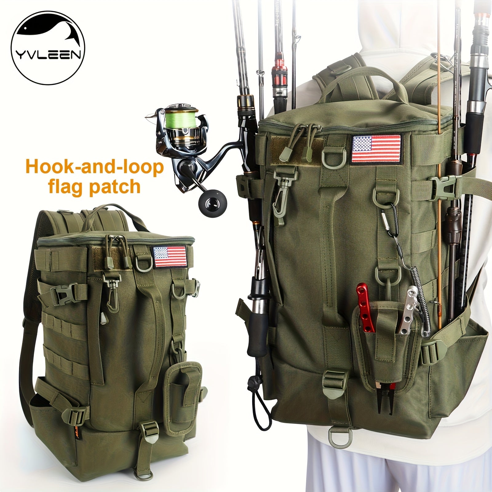 YVLEEN Fishing Tackle Backpack with Rod Holders, Large Tackle Box Bag & Fishing Tackle Backpack for Fishing, Camping, Hiking, Backpack Fishing Tackle Bag, Fishing Gear And Equipment Tackle Box, Fishing Backpack High Quality,