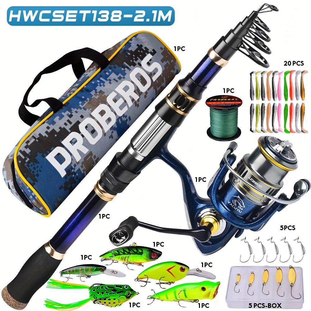 Fishing Rod and Reel Combo - Telescopic Fishing Poles and Spinning Reels Combos - Carbon Fiber Fishing Pole with 2500 Fishing Reel Combos - Bass Fishing Tackle Gear Set Fishing Rods Kit 1.8m/5.9ft