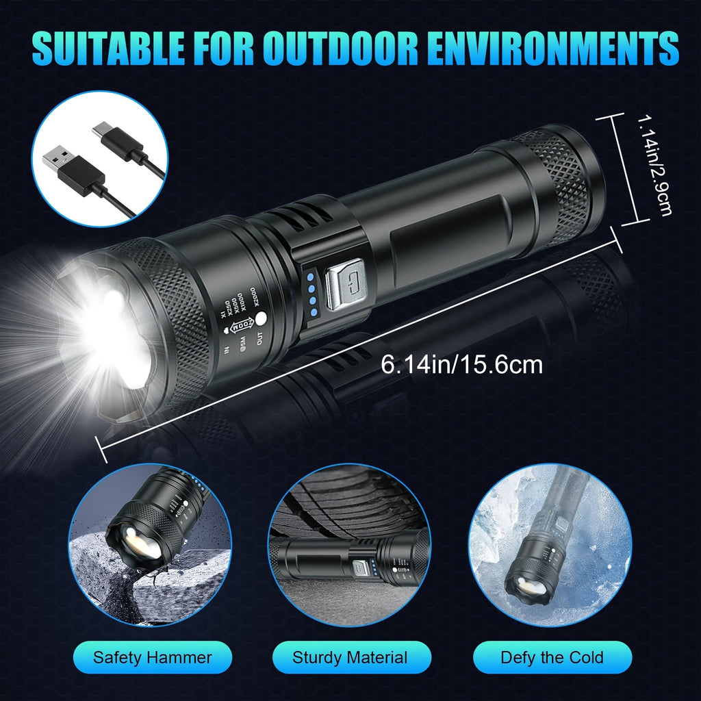 High Lumens Rechargeable LED Flashlights Ultra-Bright Flashlights 3 Modes Flash Light Tactical Accessories, Zoomable Torch, Handheld Power Display Flashlight for Outdoor Camping Fishing Survival Hunting Gear And Equipment Loc