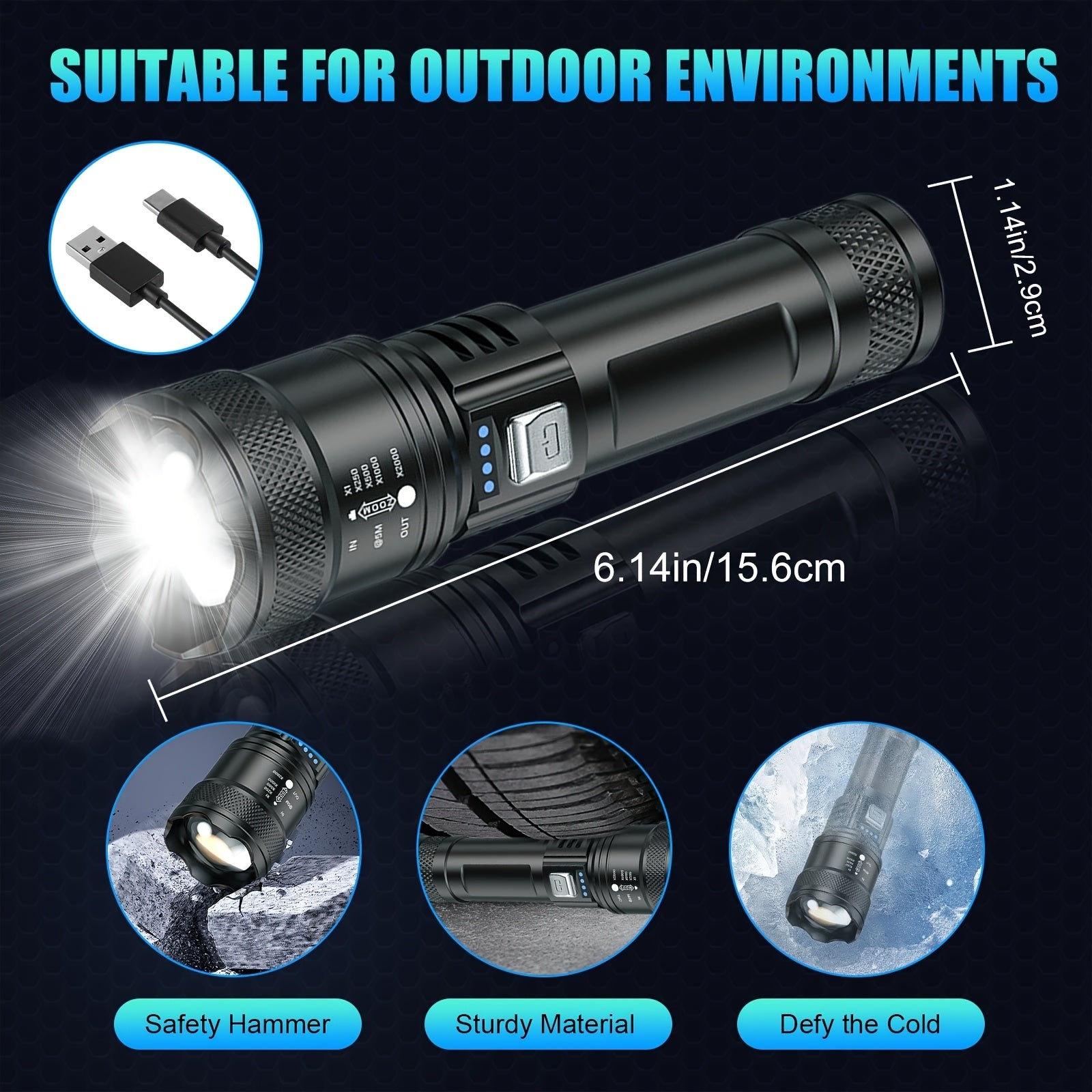High Lumens Rechargeable LED Flashlights Ultra-Bright Flashlights 3 Modes Flash Light Tactical Accessories, Zoomable Torch, Handheld Power Display Flashlight for Outdoor Camping Fishing Survival Hunting Gear And Equipment Loc