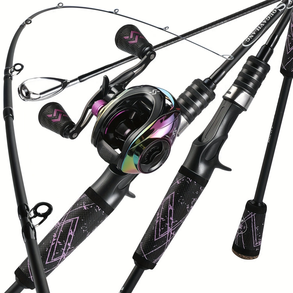 Sougayilang Fishing Rod And Reel Combo, Medium Fast Baitcasting Combo, 24-Ton Carbon Fiber 2 Pieces Fishing Poles With Baitcaster Reel Super Polymer Handle Baitcasting Fishing Combo
